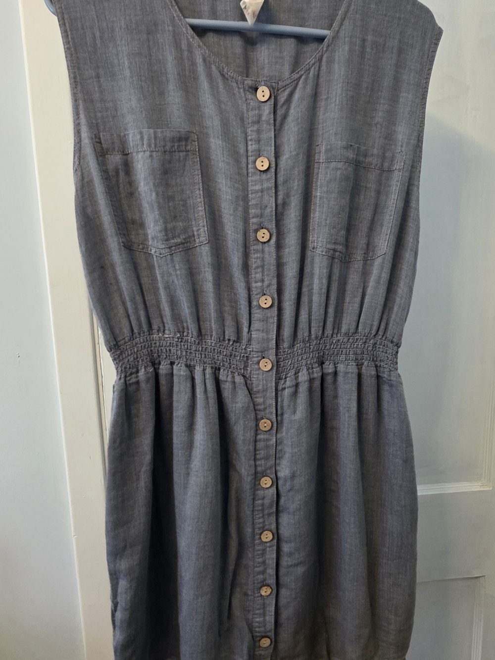 Sleeveless Button-Front Mini Dress in Blue